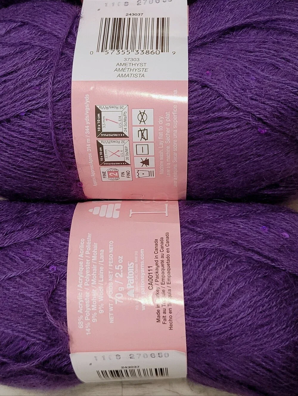 9 Skeins Patrons Lace Sequin Yarn Aquamarine Amethyst Onyx Sapphire 1.45 lb Lot